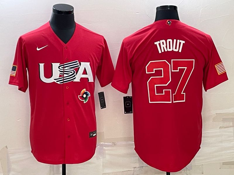 Men 2023 World Cub USA #27 Trout Red Nike MLB Jersey10->more jerseys->MLB Jersey